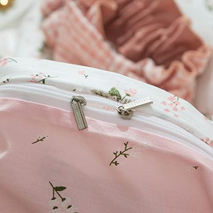 VM VOUGEMARKET Girls Duvet Cover Twin Pink Flower Bedding Set 100% Cotton Teen Girls Floral Comforter Cover with Zipper Ties Reverisble Lightweight (3pcs,68x86,White & Pink)