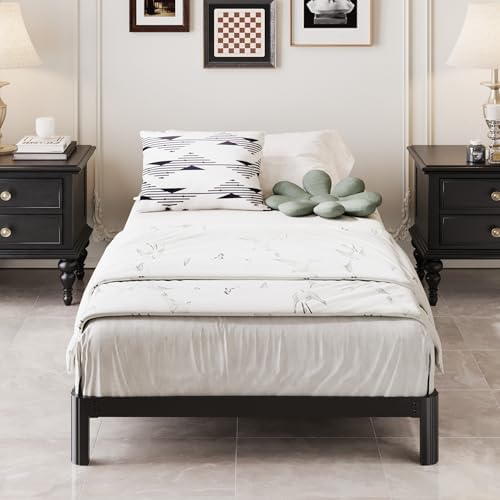 Lutown-Teen 7 Inch Low Twin Bed Frames with Rounded Corner Legs, 1000 LBS Heavy Duty Metal Slats Support Twin Platform Bed Frame No Box Spring Needed, Easy Assembly