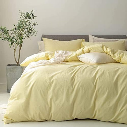 FOSSA Duvet Cover Set 100% Washed Cotton Linen Feel Twin