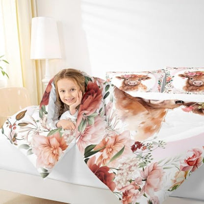 Feelyou Cute Highland Cow Comforter Set Queen Size Boys Girls Teens