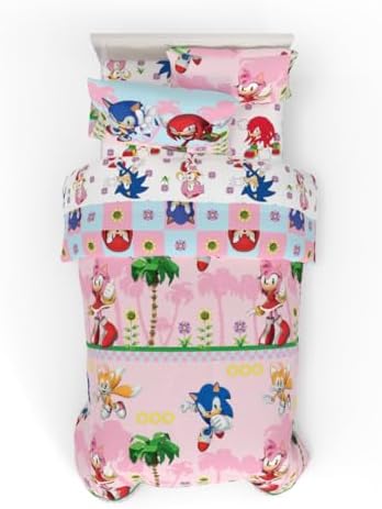 Franco Sonic the Hedgehog Amy Rose Anime Kids Bedding Super Soft Comforter and Sheet Set with Sham, 5 Piece Twin Size, (Officially Licensed Product)