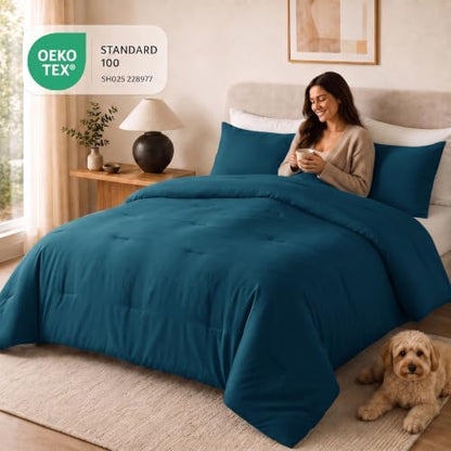 CozyLux Queen Comforter Set, 3 Pieces Down Alternative Bedding, Lyons Blue