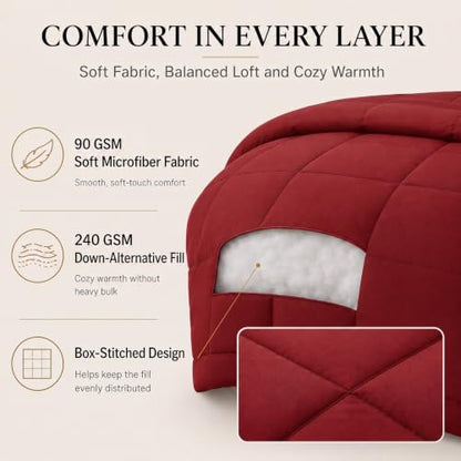 CozyLux Full Size Comforter Sets Dark Red - 7 Pieces Bed in a Bag