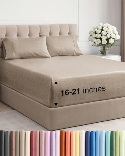 Extra Deep Pocket Queen Sheet Set - Breathable & Cooling - Heathered Beige