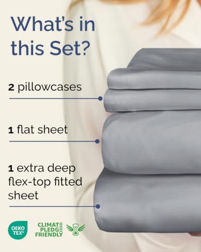 Flex Top Split Head King Sheet Set - 4 Piece Extra Deep Sheets - Steel Blue