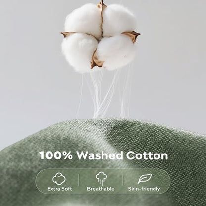 JELLYMONI Cotton Duvet Cover King Size - Sage Green Comforter Cover with Button 100% Washed Cotton 3PCS Breathable Soft Solid Bedding Set Duvet Cover 104×90in & 2 Pillowcases (NO Comforter)