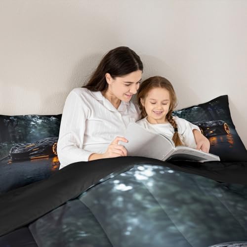Boys Sports Car Comforter,Cool Black Race Car Bedding Set Toddler Size for Kids Boys Girls Teens,3D Racing Cars Bedding Comforter Sets,Extreme Sports Theme Quilt Racing Games Race Cars Room Decor