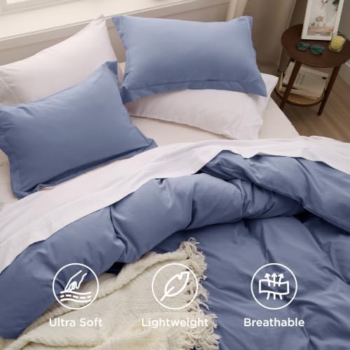 Bedsure Prewashed Duvet Cover Queen, Cotton-Like Bedding Set, Slate Blue