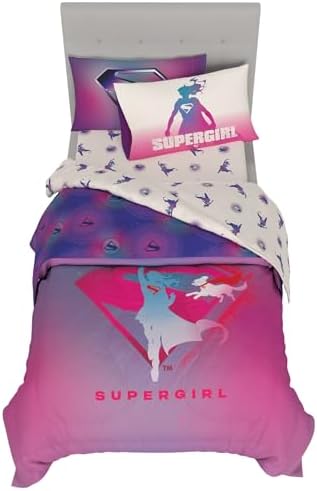 Supergirl Movie Bedding Set, Twin Size, 4-Piece Super Soft Cozy Reversible Comforter & Sheet Set (Officially Licensed Product) by Franco