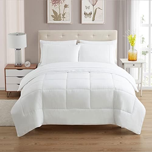 Sweet Home Collection 5 Piece Comforter Set Bag Solid Color All Season Soft Down Alternative Blanket & Luxurious Microfiber Bed Sheets, White, Twin XL