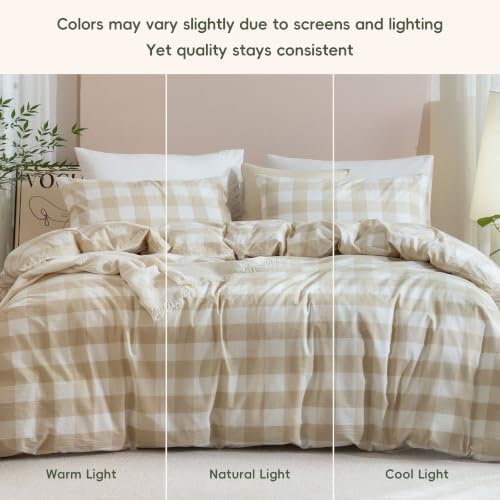 JIYUAN Twin Washed Cotton Duvet Cover Set, 2-Piece, Buffalo Check