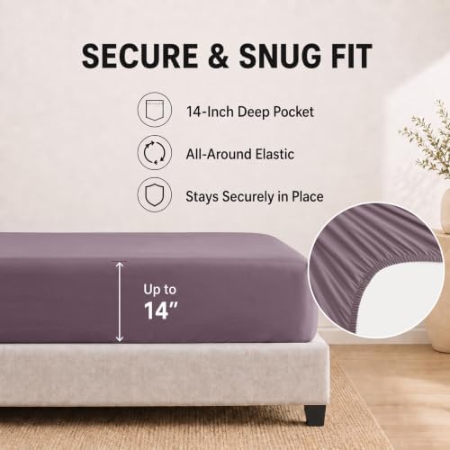HIMEET Queen Comforter Set, 7-Piece Point-Quilted Bed in a Bag Dusty Purple