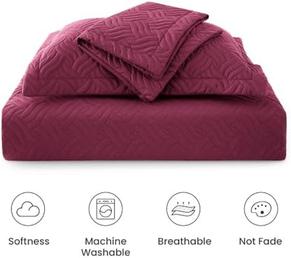 Love's cabin Oversized King Quilt Set, Soft Bedspread Comforter, Burgundy