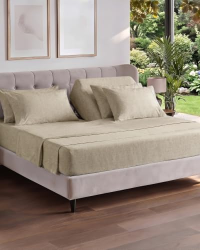 Flex Top Split Head King 6 Piece Sheet Set - Cooling - Heathered Beige