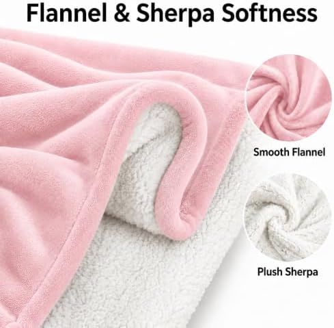 Electric Heated Blanket King Size 90" x 100", Soft Flannel for Bed, Couples, 10 Heat Settings, 1-12H Auto Shut Off, Dual Zone Controls, Overheat Protection, Machine Washable, Light Pink