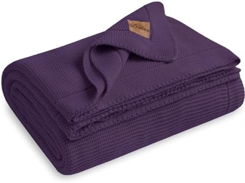Dalisa 100% Organic Turkish Cotton Throw Blanket - GOTS Certified, Cozy - Perfect for Couch, Bed, and Home Decor - Boho Vintage Knit Alina (Sweet Grape, 60x80)