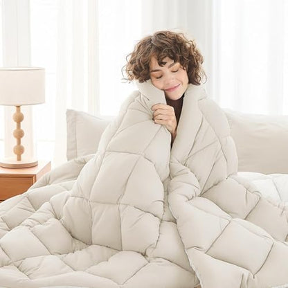 MUXHOMO 5 Pieces Twin Comforter Set, Reversible Bed in a Bag Twin Size, All Season Bedding Set with Comforter, Flat Sheet, Fitted Sheet, Pillowcases & Shams, Beige & White