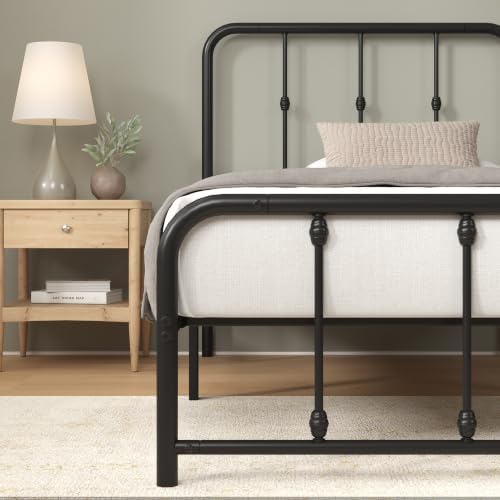 Zinus Leonardo Metal Platform Bed Frame, Victorian Spindle Headboard, Twin