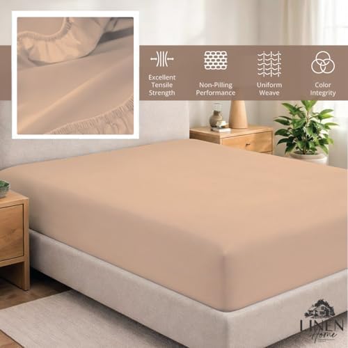 Linen Home 100% Cotton Percale Fitted Sheet only, Full Size, Brushed Rose