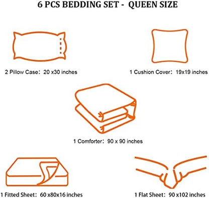 6 Pieces Bed in a Bag for Boys Bedding Sets Queen Size,Gamer Comforter Sets for Boys Kids, Gaming Comforter Set for Teens Room Decor with Flat Sheet,Fitted Sheet,Pillowcase,Cushion Cover