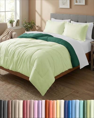 King Comforter Set - Emerald/Light Sage Bedding, All Seasons - 3 Piece Set