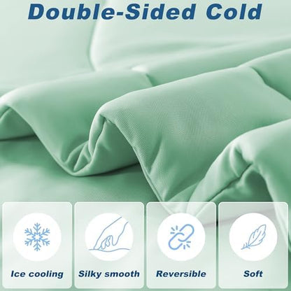 Cooling Comforter King Size, Double-Sided Cold Tech Fabric Quilted Bed Comforters Cooling Blanket for Hot Sleepers, Breathable Lightweight Summer Bedding, All-Season Ice Blanket, Sage Green