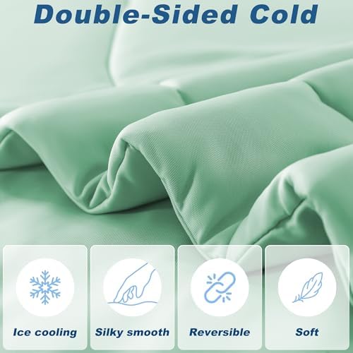 Cooling Comforter Queen Size, Double-Sided Cold Tech Fabric Quilted Bed Comforters Cooling Blanket for Hot Sleepers, Breathable Lightweight Summer Bedding, All-Season Ice Blanket, Sage Green