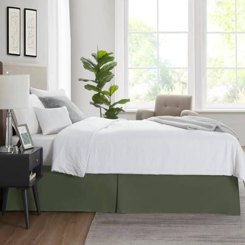 Nestl Olive Green Twin XL Bed Skirt - Twin XL Size Bed Skirt 14 Inch Drop - Brushed Microfiber Bed Skirts - Hotel Quality Pleated Bed Skirt - Shrinkage & Fade Resistant