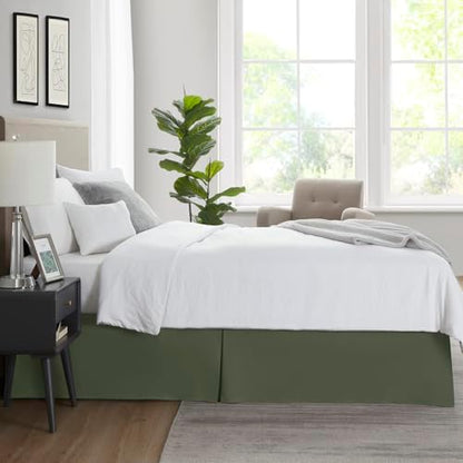 Nestl Olive Green Twin XL Bed Skirt - Twin XL Size Bed Skirt 14 Inch Drop - Brushed Microfiber Bed Skirts - Hotel Quality Pleated Bed Skirt - Shrinkage & Fade Resistant