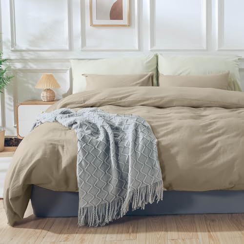 NEXHOME PRO Duvet Cover Set King Size Linen Feel Textured Organic Natural 100% Washed Cotton Duvet Cover 3 Pieces Bedding Set with Zipper Closure & Corner Ties, Breathable, Soft (No Comforter)