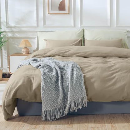 NEXHOME PRO Duvet Cover Set King Size Linen Feel Textured Organic Natural 100% Washed Cotton Duvet Cover 3 Pieces Bedding Set with Zipper Closure & Corner Ties, Breathable, Soft (No Comforter)