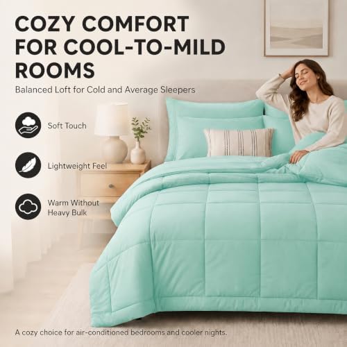 CozyLux King Size Comforter Set Mint Green - 7 Pieces Bed in a Bag