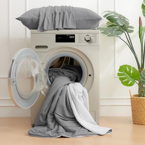 Cozy Bliss Cooling Comforter Queen Size, Cooling Blankets for Hot Sleepers and Night Sweats, Dark Light Gray Summer Comforter for Queen Size Bed, Breathable Soft Lightweight Silk Smooth