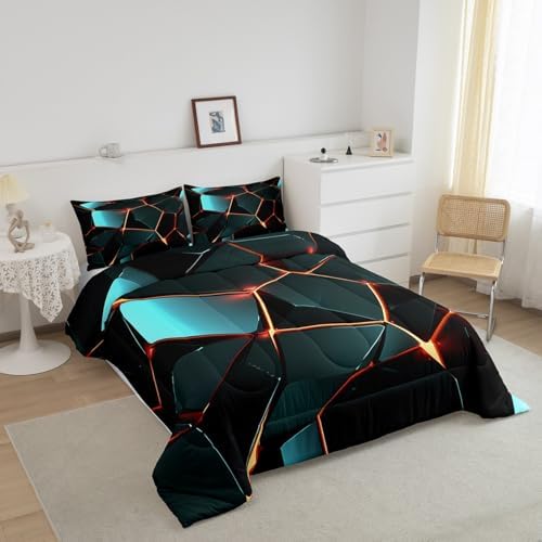 Feelyou Stereoscopic Honeycomb Comforter Set Hexagon Comforter for Kids Boys Girls Beehive Bedding Set Geometric Honeycomb Duvet Simplistic Room Decor Quilt Full Size Boys