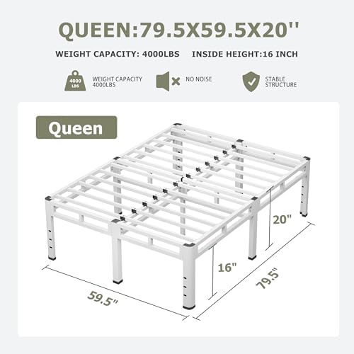 NKZ 2-in-1 Queen Size Metal Platform Bed Frame, 20 Inch Heavy Duty Bed Base