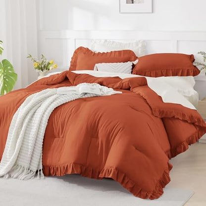 Andency Terracotta Queen Comforter Set, 3 Pcs Farmhouse Shabby Chic Bedding