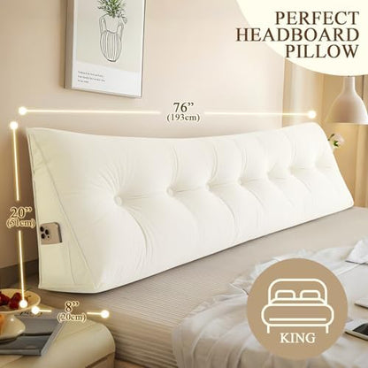DANGHOOGY Headboard Pillow King, Large Triangular Wedge Headboard Pillow for Reading and Resting, Backrest Positioning Support Pillow with Removable Cover (Cream)