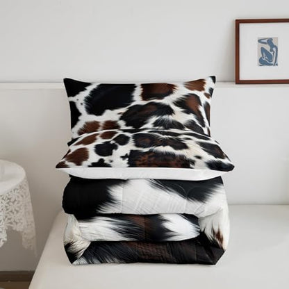 Cow Print Bedding Set for Adult Women - Black and White Highland Cow Print Comforter Set - Full Size