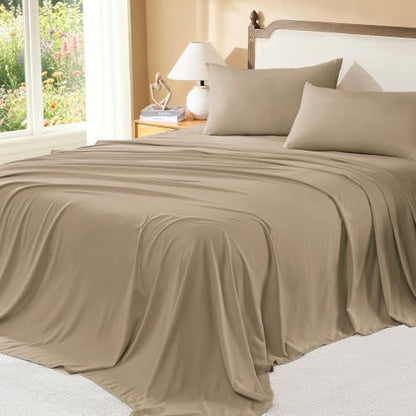 Litanika Taupe Oversized King Comforter with Sheets, 7 Pieces Boho Bed Set