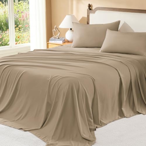 Litanika Taupe Super King Plus Comforter with Sheets, 7 Pieces Boho Bed Set