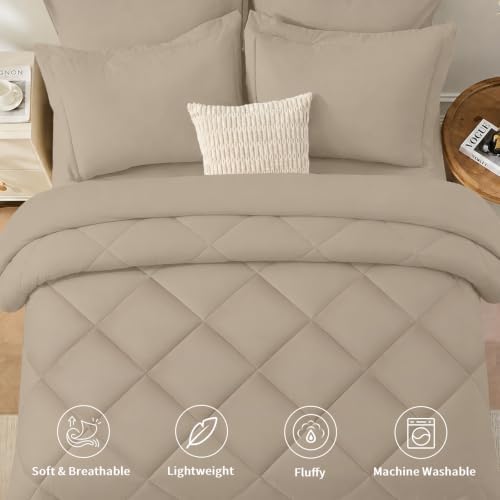 FUANNA Queen Comforter Set 7 Pieces, Luxury Bedding Set, Soft Bed in a Bag