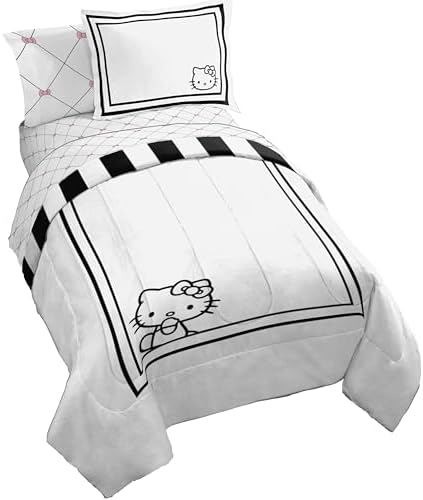 Sanrio Hello Kitty Full Comforter Set 7 Piece Bedding for Girls, White