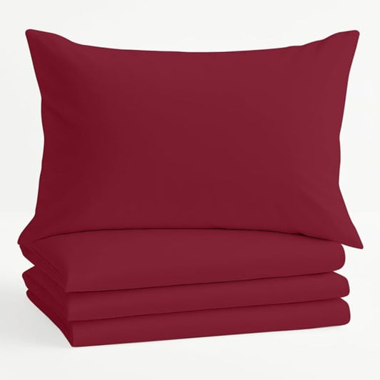 Comfort Beddings King Pillowcases Set of 4 – 100% Organic Cotton, 600 Thread Count Sateen, Soft & Comfy Pillow Covers with Envelope Closure, Burgundy, King Size 20 x 40 Inches