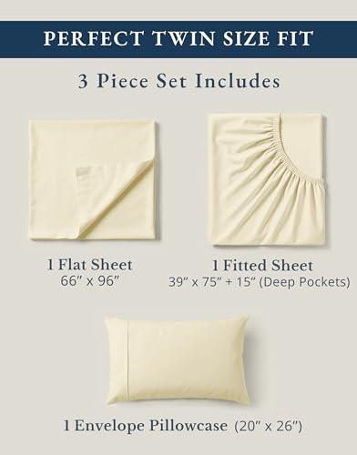 LANE LINEN Twin Sheets 100% Organic Cotton Soft 3pc Percale - Natural