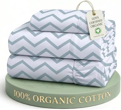 LANE LINEN Twin XL Sheets 100% Organic Cotton Cooling Soft 3pc - Chevron