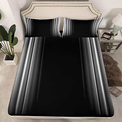 Feelyou Geometric Abstract Ombre Sheet Set Men Adults Teens Grey Gray and Black Striped Bed Sheets Kids Boys Girls Simple Modern Sheetswith 1 Pillowcase 3Pcs Bedding Twin