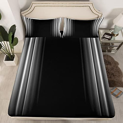 Feelyou Geometric Abstract Ombre Sheet Set Men Adults Teens Grey Gray and Black Striped Bed Sheets Kids Boys Girls Simple Modern Sheetswith 1 Pillowcase 3Pcs Bedding Twin