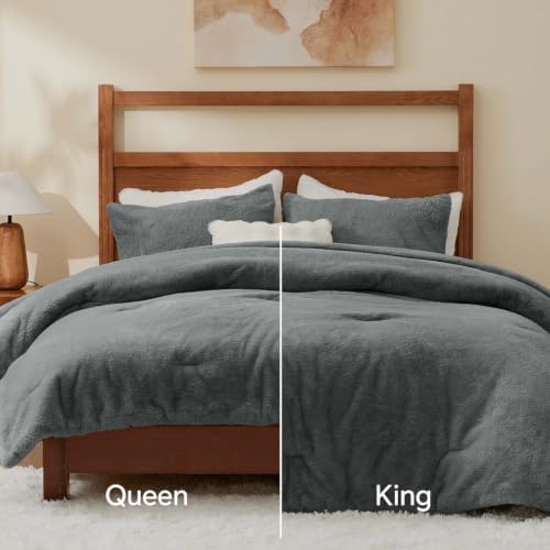 BEDELITE Faux Fur Twin Comforter Set Dark Grey,Warm Comforter for Winter