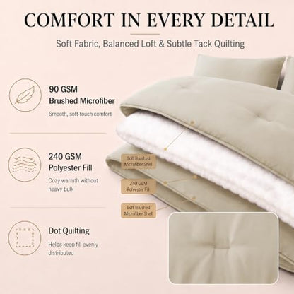 CozyLux King Size Comforter Set Oatmeal, 7 Pieces Bed in a Bag