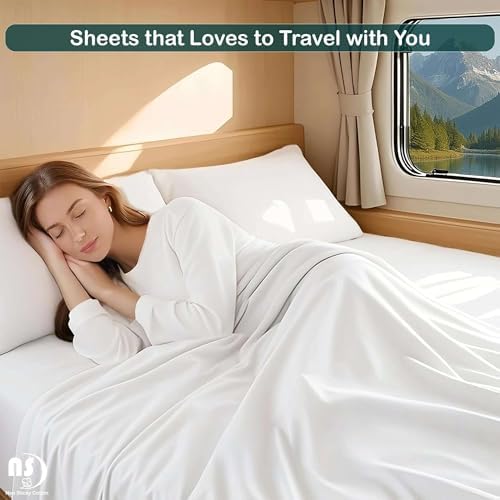 RV Short Queen Sheet Set 4 Piece - 100% Extra Long Staple Cotton, 400 Thread Count, Deep Pockets 15 to 18 Inches, White Solid, Hotel-Quality Bedding, Soft & Breathable Bedding for RV Bed